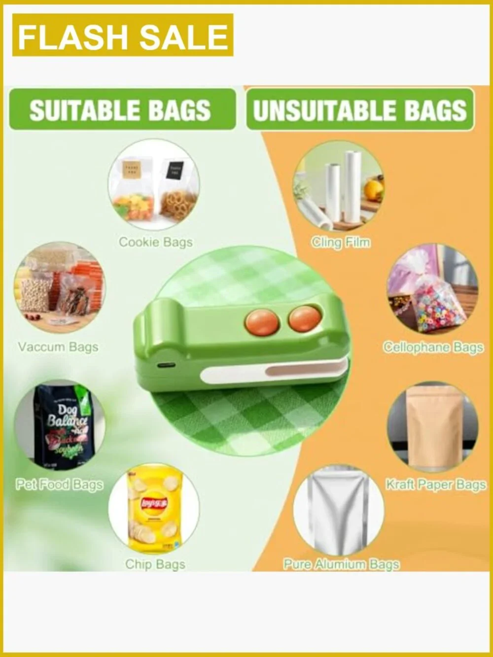 Mini Bag Sealer with Cutter and Magnet, Rechargeable Heat Sealer for Snack Bags